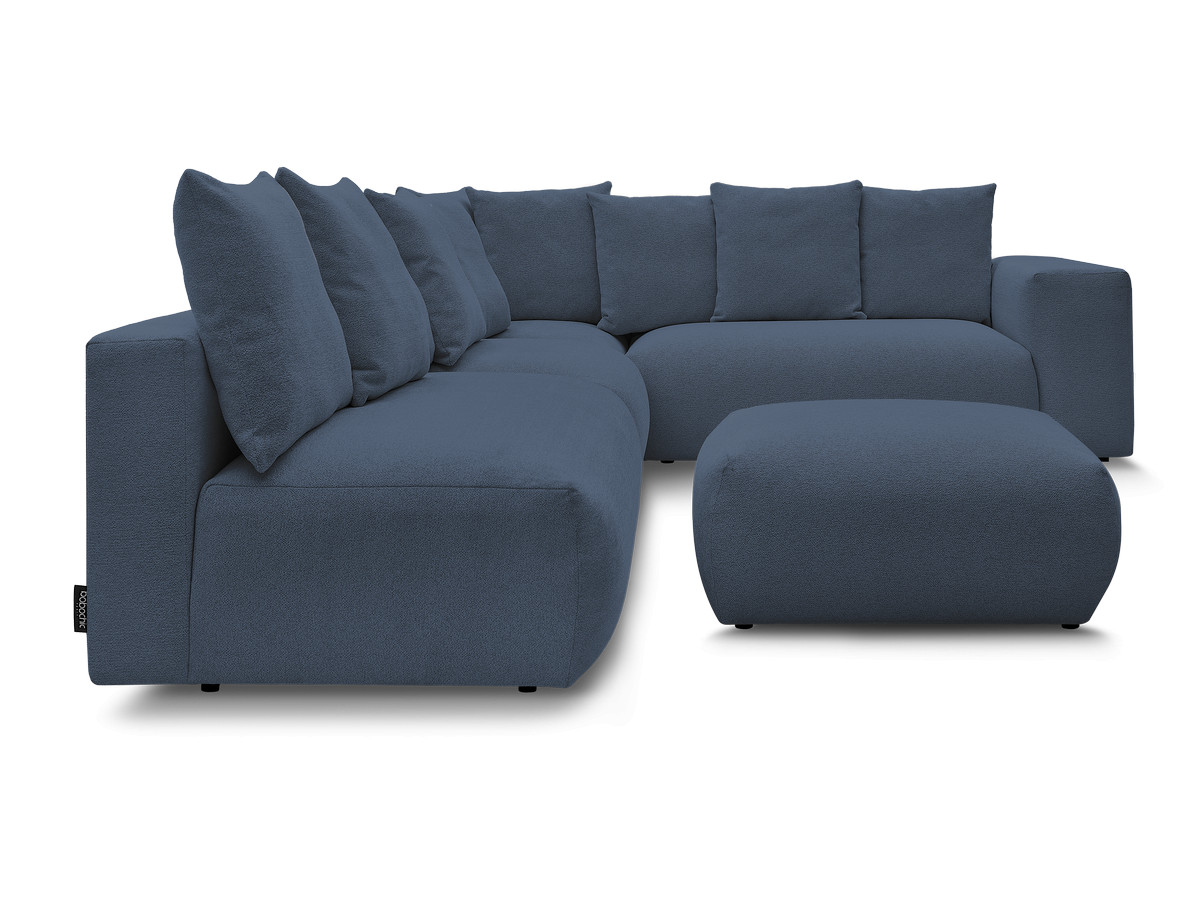 Canapé d'angle fixe modulable VOLTAIRE avec 2 chauffeuses 2 places, 1 angle et 1 chauffeuse 1 place tissu chiné avec pouf