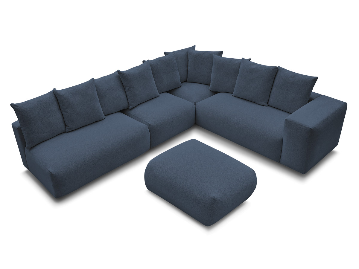 VOLTAIRE modulaire vaste hoekbank met 2 tweezitsfauteuils, 1 hoek- en 1 enkele fauteuil in gemêleerde stof met voetenbank