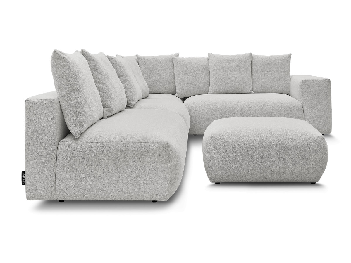 Canapé d'angle fixe modulable VOLTAIRE avec 2 chauffeuses 2 places, 1 angle et 1 chauffeuse 1 place tissu chiné avec pouf