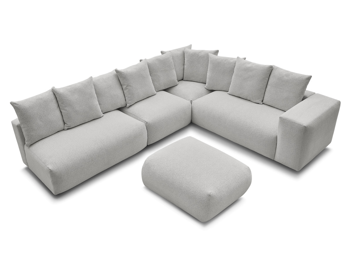 VOLTAIRE modulaire vaste hoekbank met 2 tweezitsfauteuils, 1 hoek- en 1 enkele fauteuil in gemêleerde stof met voetenbank