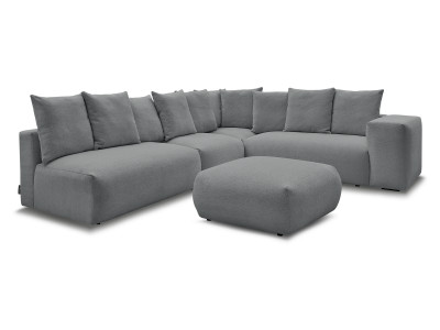 Canapé d'angle fixe modulable VOLTAIRE avec 2 chauffeuses 2 places, 1 angle et 1 chauffeuse 1 place tissu chiné avec pouf