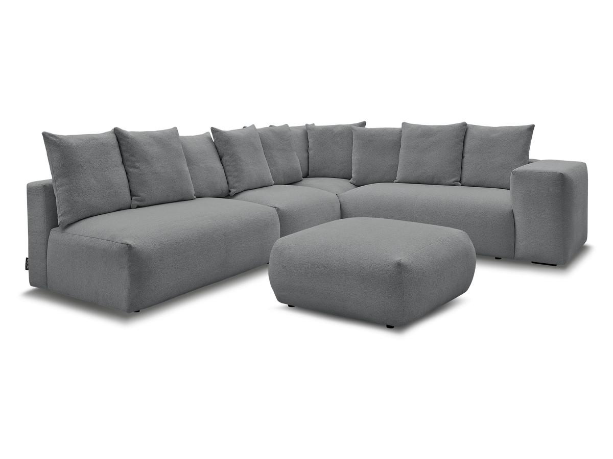 voltaire modulaire vaste hoekbank met 2 tweezitsfauteuils, 1 hoek- en 1 enkele fauteuil in gemêleerde stof met voetenbank gekleurd donkergrijs