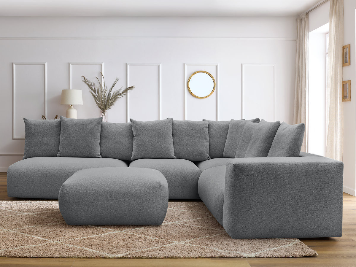 VOLTAIRE modulaire vaste hoekbank met 2 tweezitsfauteuils, 1 hoek- en 1 enkele fauteuil in gemêleerde stof met voetenbank