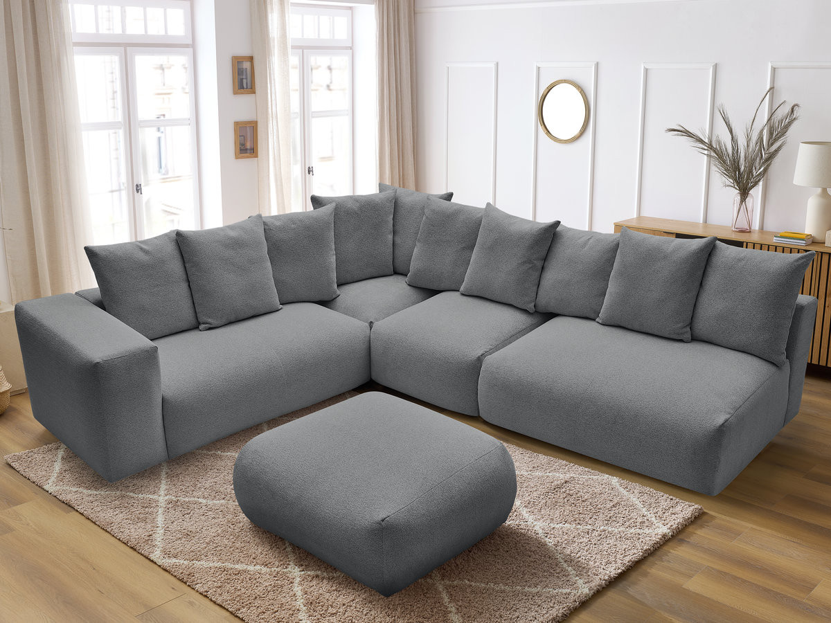 VOLTAIRE modulaire vaste hoekbank met 2 tweezitsfauteuils, 1 hoek- en 1 enkele fauteuil in gemêleerde stof met voetenbank