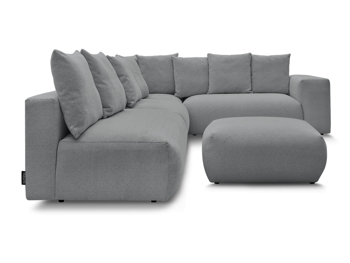 Canapé d'angle fixe modulable VOLTAIRE avec 2 chauffeuses 2 places, 1 angle et 1 chauffeuse 1 place tissu chiné avec pouf