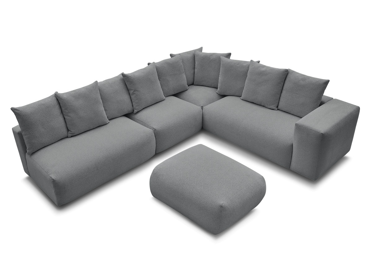 VOLTAIRE modulaire vaste hoekbank met 2 tweezitsfauteuils, 1 hoek- en 1 enkele fauteuil in gemêleerde stof met voetenbank