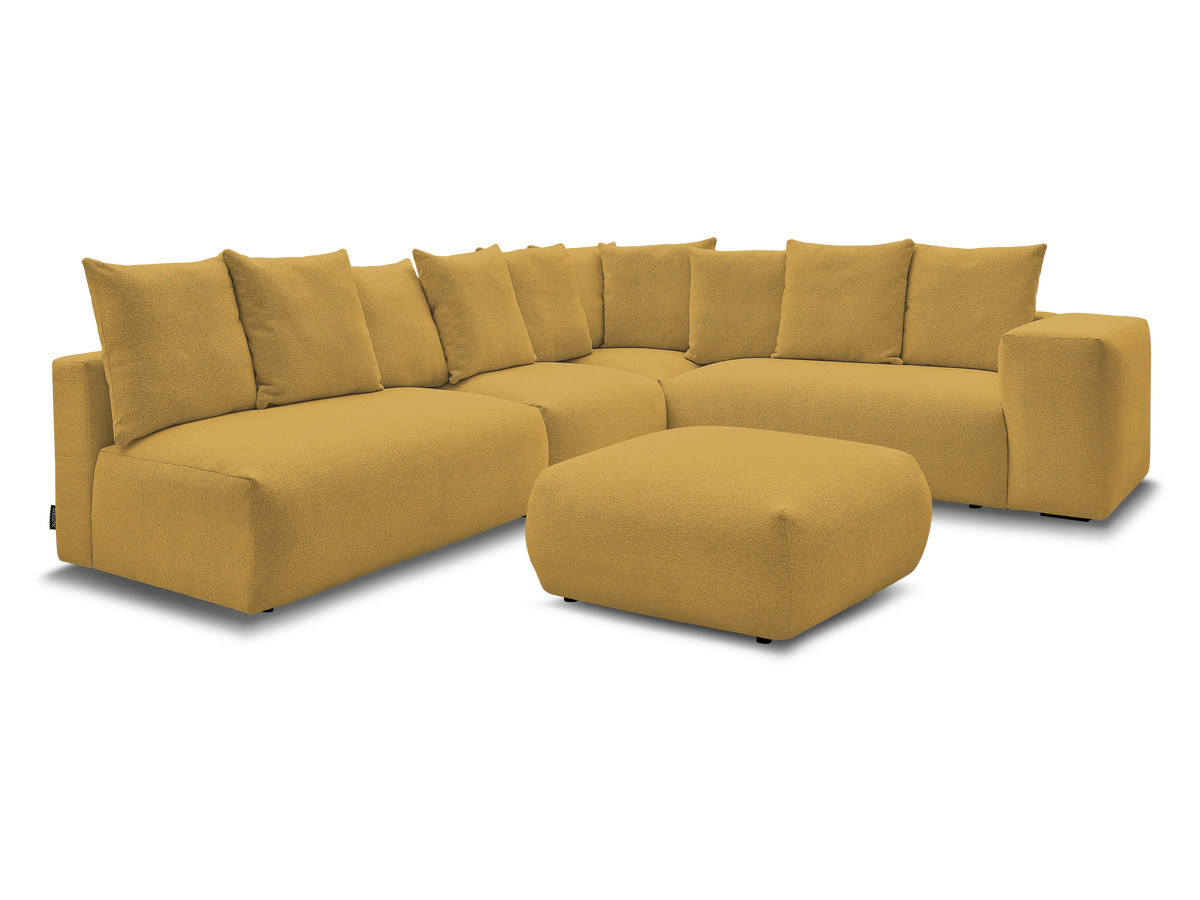 voltaire modulaire vaste hoekbank met 2 tweezitsfauteuils, 1 hoek- en 1 enkele fauteuil in gemêleerde stof met voetenbank gekleurd geel