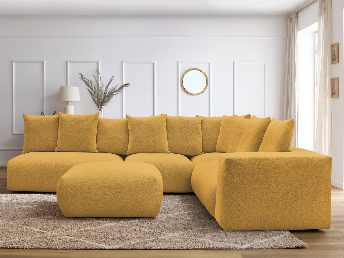 VOLTAIRE modulaire vaste hoekbank met 2 tweezitsfauteuils, 1 hoek- en 1 enkele fauteuil in gemêleerde stof met voetenbank