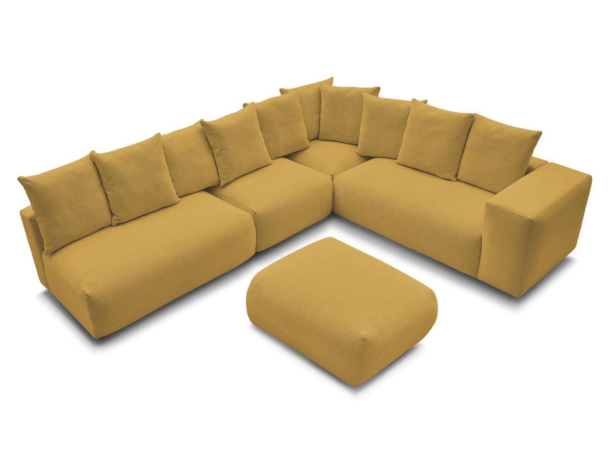 VOLTAIRE modulaire vaste hoekbank met 2 tweezitsfauteuils, 1 hoek- en 1 enkele fauteuil in gemêleerde stof met voetenbank
