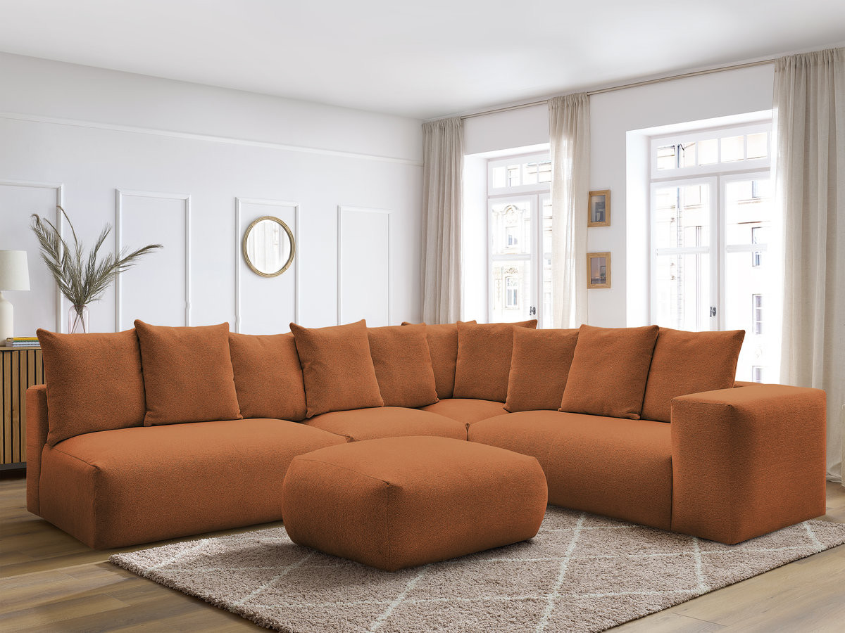 VOLTAIRE modulaire vaste hoekbank met 2 tweezitsfauteuils, 1 hoek- en 1 enkele fauteuil in gemêleerde stof met voetenbank