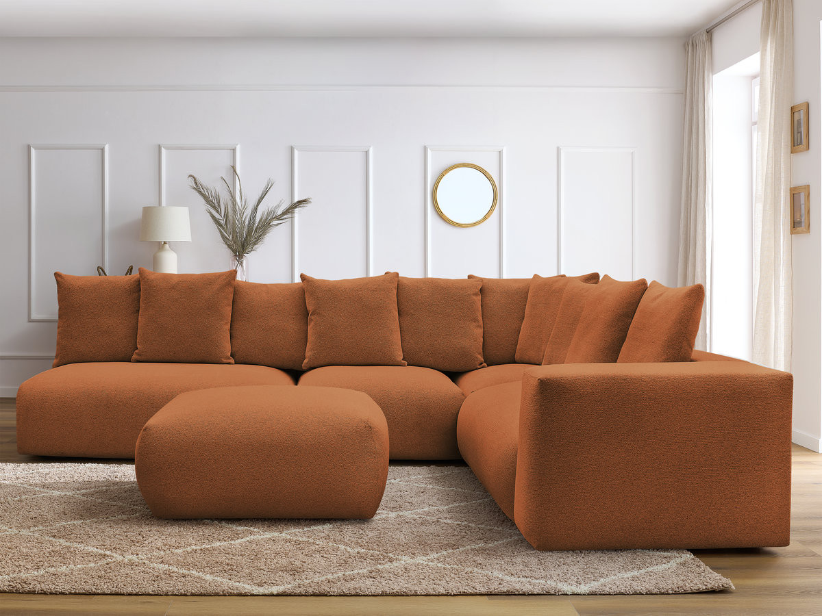 VOLTAIRE modulaire vaste hoekbank met 2 tweezitsfauteuils, 1 hoek- en 1 enkele fauteuil in gemêleerde stof met voetenbank