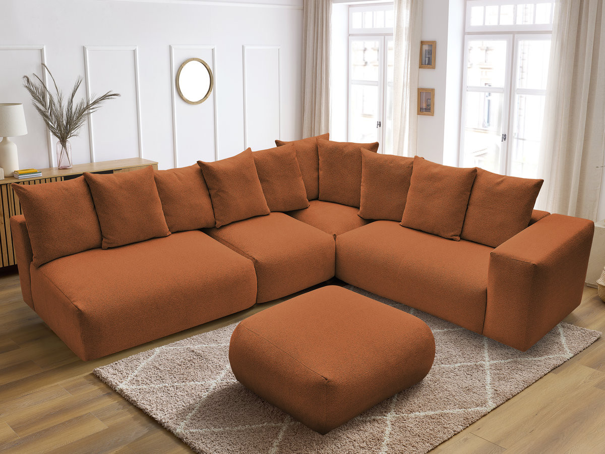 VOLTAIRE modulaire vaste hoekbank met 2 tweezitsfauteuils, 1 hoek- en 1 enkele fauteuil in gemêleerde stof met voetenbank
