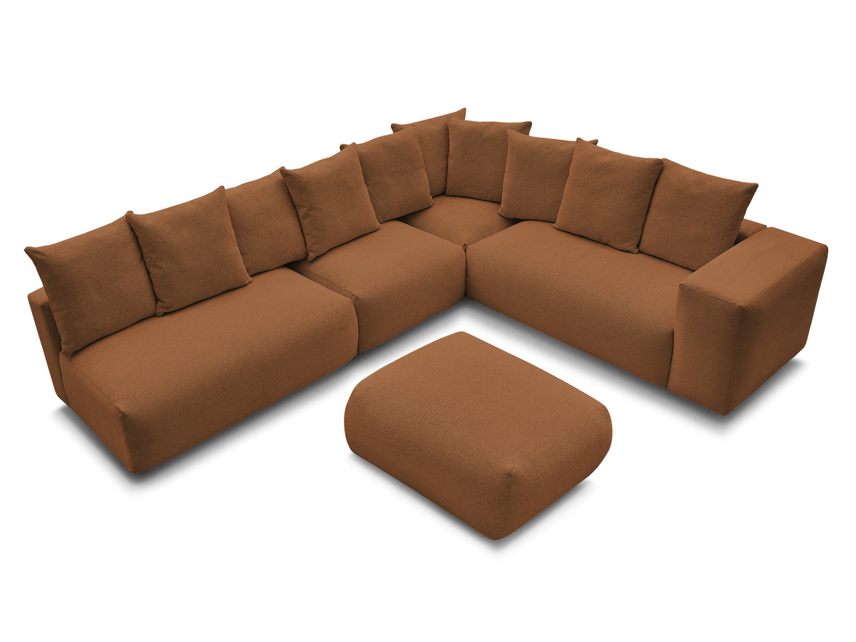 VOLTAIRE modulaire vaste hoekbank met 2 tweezitsfauteuils, 1 hoek- en 1 enkele fauteuil in gemêleerde stof met voetenbank