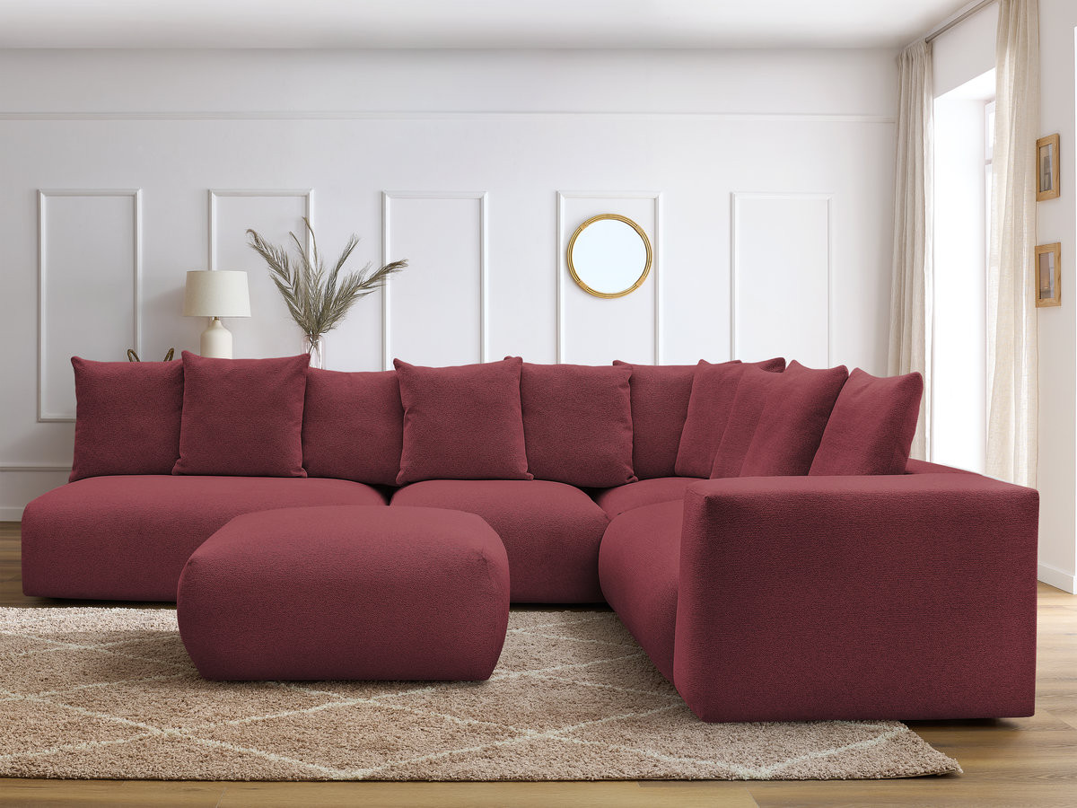 VOLTAIRE modulaire vaste hoekbank met 2 tweezitsfauteuils, 1 hoek- en 1 enkele fauteuil in gemêleerde stof met voetenbank