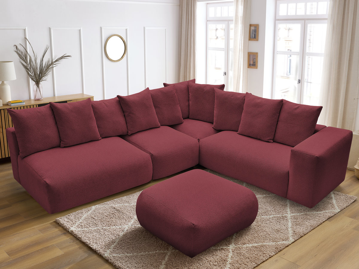VOLTAIRE modulaire vaste hoekbank met 2 tweezitsfauteuils, 1 hoek- en 1 enkele fauteuil in gemêleerde stof met voetenbank