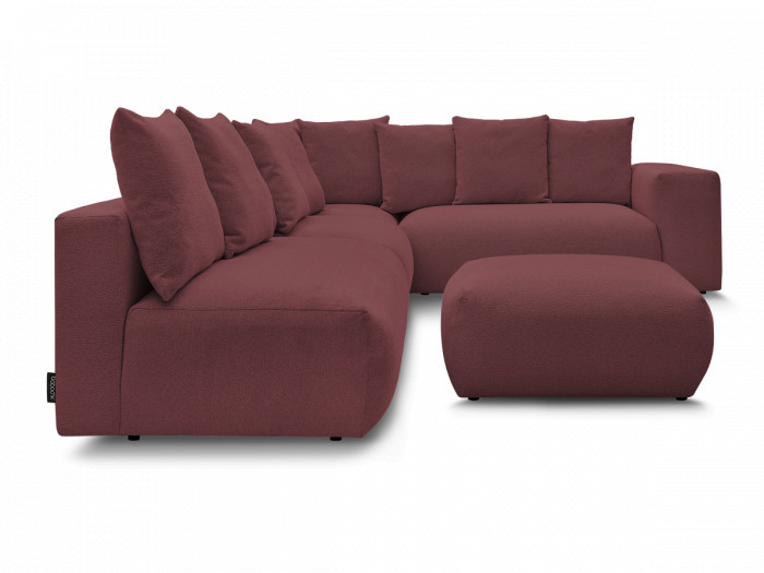 Canapé d'angle fixe modulable VOLTAIRE avec 2 chauffeuses 2 places, 1 angle et 1 chauffeuse 1 place tissu chiné avec pouf