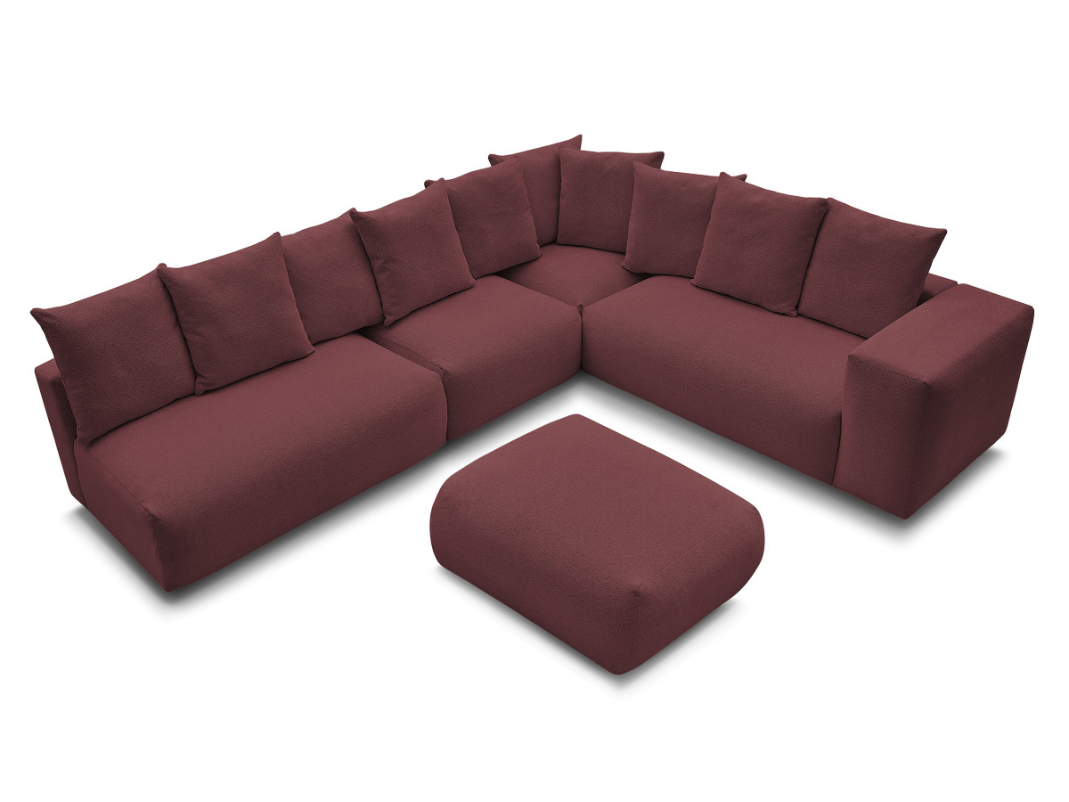 VOLTAIRE modulaire vaste hoekbank met 2 tweezitsfauteuils, 1 hoek- en 1 enkele fauteuil in gemêleerde stof met voetenbank