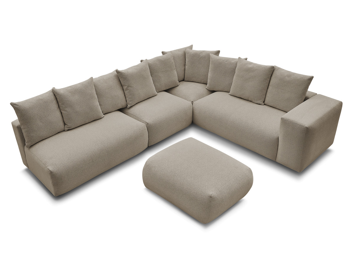 VOLTAIRE modulaire vaste hoekbank met 2 tweezitsfauteuils, 1 hoek- en 1 enkele fauteuil in gemêleerde stof met voetenbank