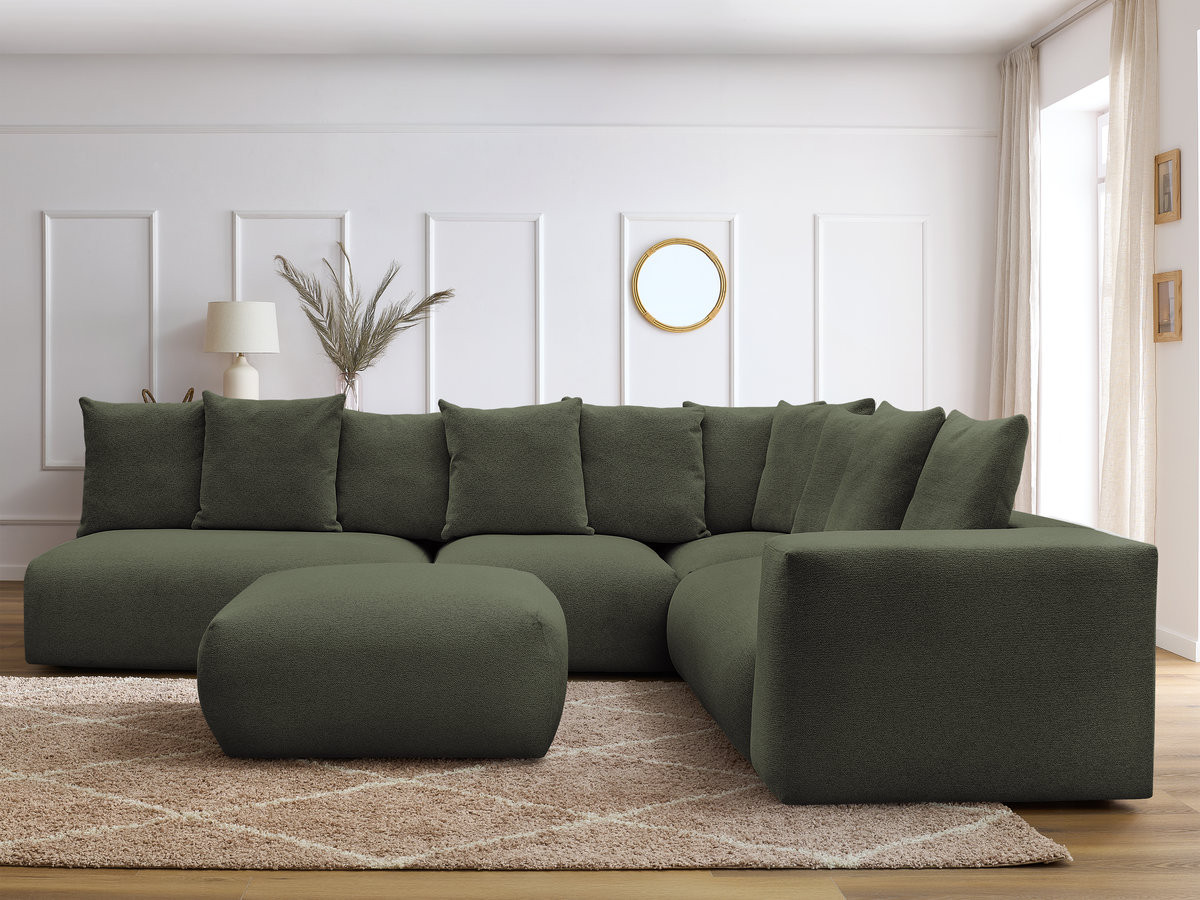 VOLTAIRE modulaire vaste hoekbank met 2 tweezitsfauteuils, 1 hoek- en 1 enkele fauteuil in gemêleerde stof met voetenbank