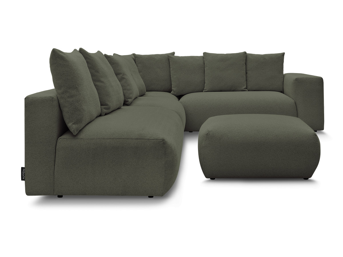 Canapé d'angle fixe modulable VOLTAIRE avec 2 chauffeuses 2 places, 1 angle et 1 chauffeuse 1 place tissu chiné avec pouf