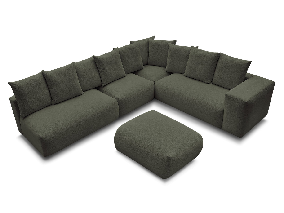 VOLTAIRE modulaire vaste hoekbank met 2 tweezitsfauteuils, 1 hoek- en 1 enkele fauteuil in gemêleerde stof met voetenbank