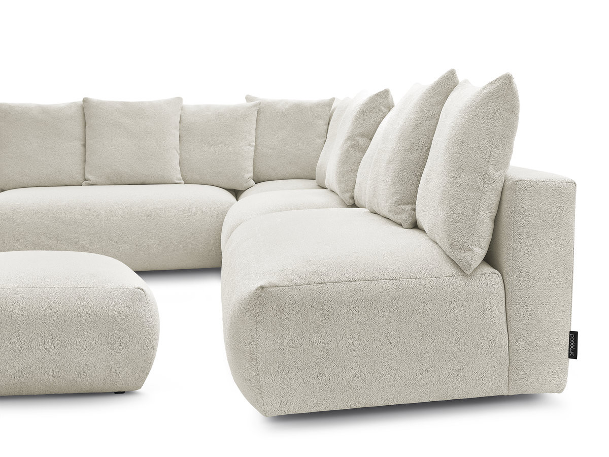 Canapé d'angle fixe modulable VOLTAIRE avec 2 chauffeuses 2 places, 1 angle et 1 chauffeuse 1 place tissu chiné avec pouf