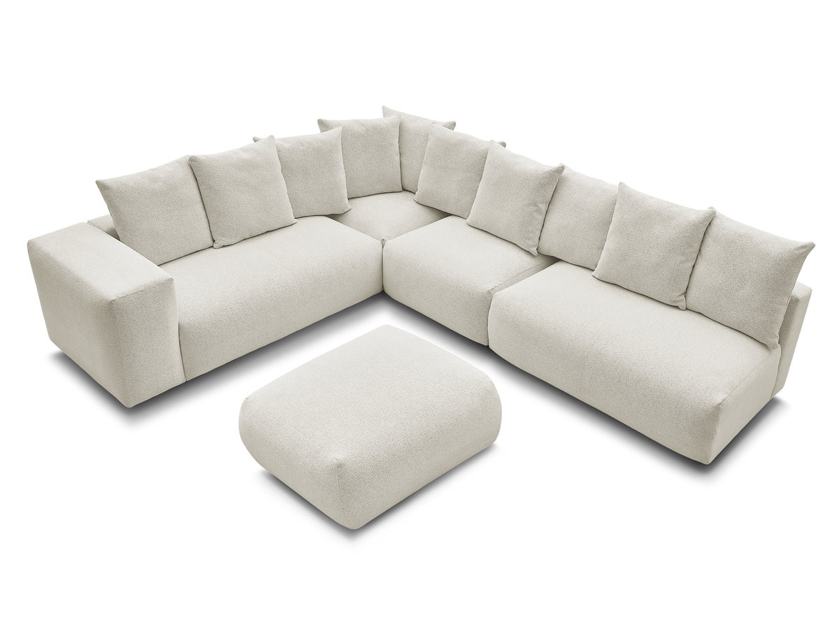 VOLTAIRE modulaire vaste hoekbank met 2 tweezitsfauteuils, 1 hoek- en 1 enkele fauteuil in gemêleerde stof met voetenbank