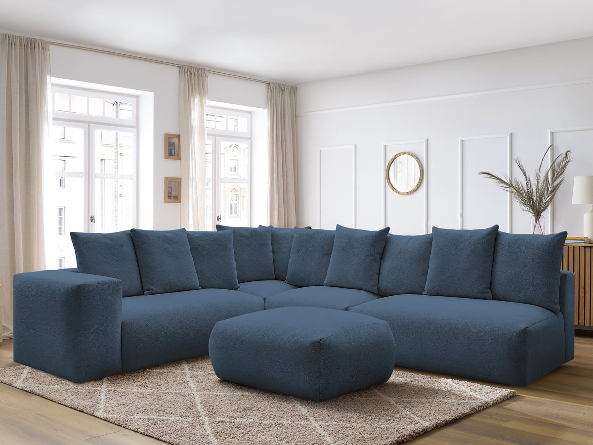 VOLTAIRE modulaire vaste hoekbank met 2 tweezitsfauteuils, 1 hoek- en 1 enkele fauteuil in gemêleerde stof met voetenbank