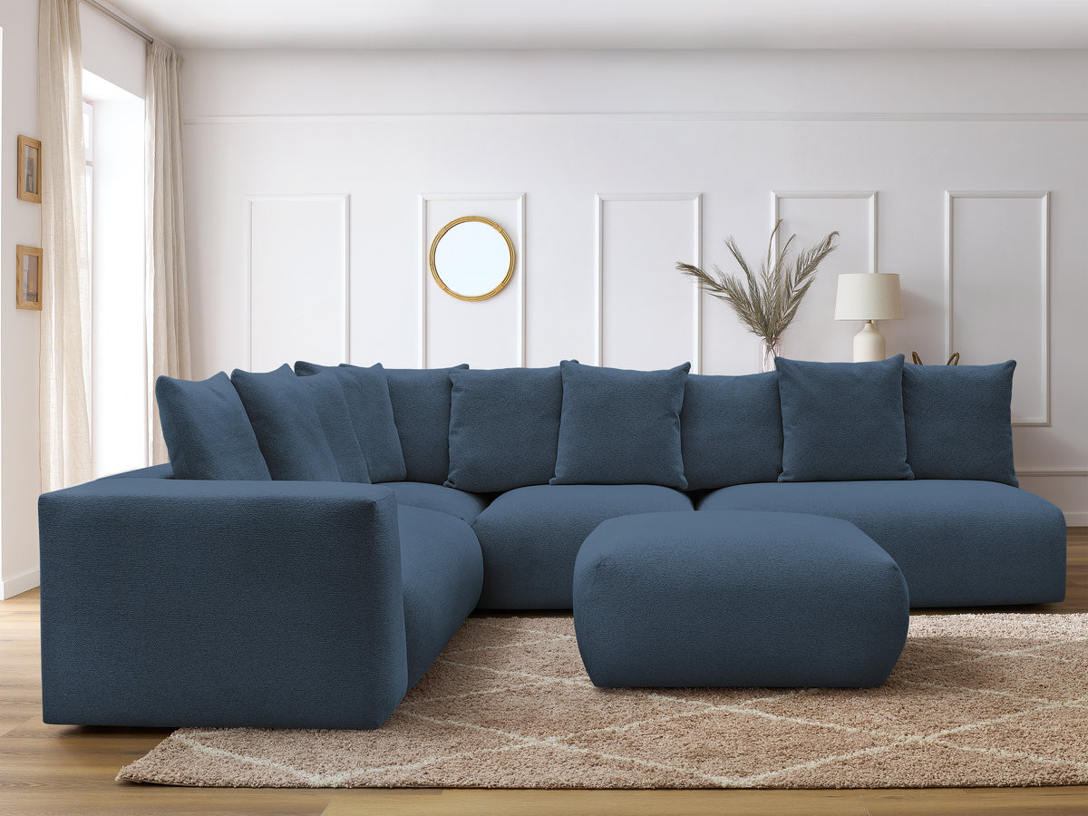 VOLTAIRE modulaire vaste hoekbank met 2 tweezitsfauteuils, 1 hoek- en 1 enkele fauteuil in gemêleerde stof met voetenbank