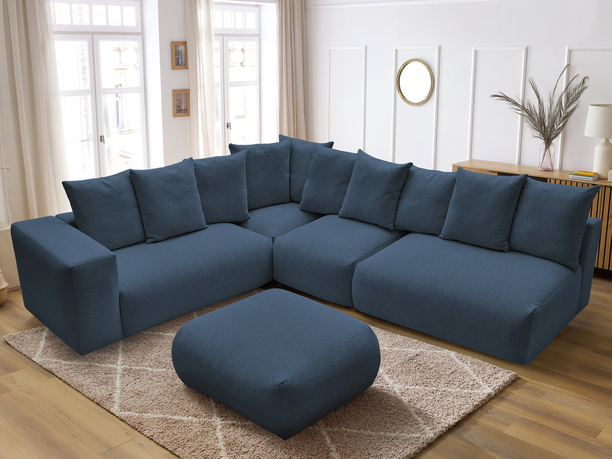 VOLTAIRE modulaire vaste hoekbank met 2 tweezitsfauteuils, 1 hoek- en 1 enkele fauteuil in gemêleerde stof met voetenbank