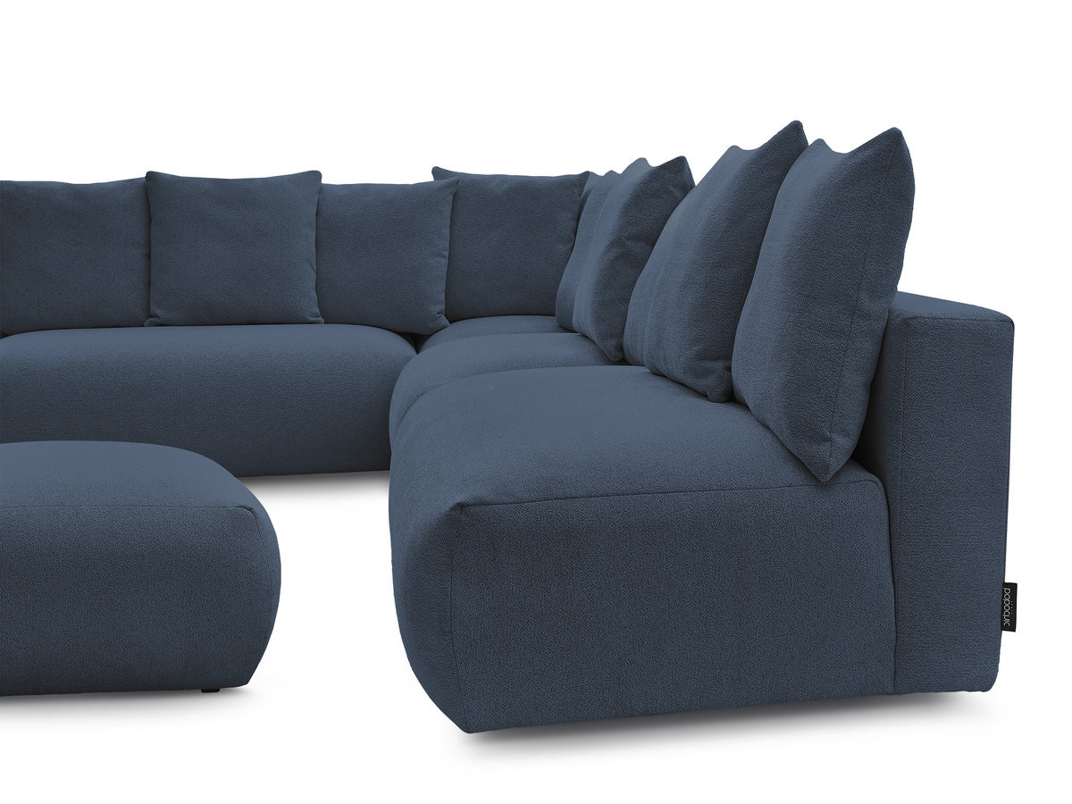 Canapé d'angle fixe modulable VOLTAIRE avec 2 chauffeuses 2 places, 1 angle et 1 chauffeuse 1 place tissu chiné avec pouf