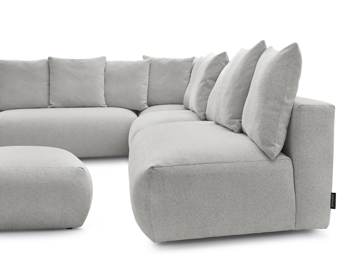 Canapé d'angle fixe modulable VOLTAIRE avec 2 chauffeuses 2 places, 1 angle et 1 chauffeuse 1 place tissu chiné avec pouf