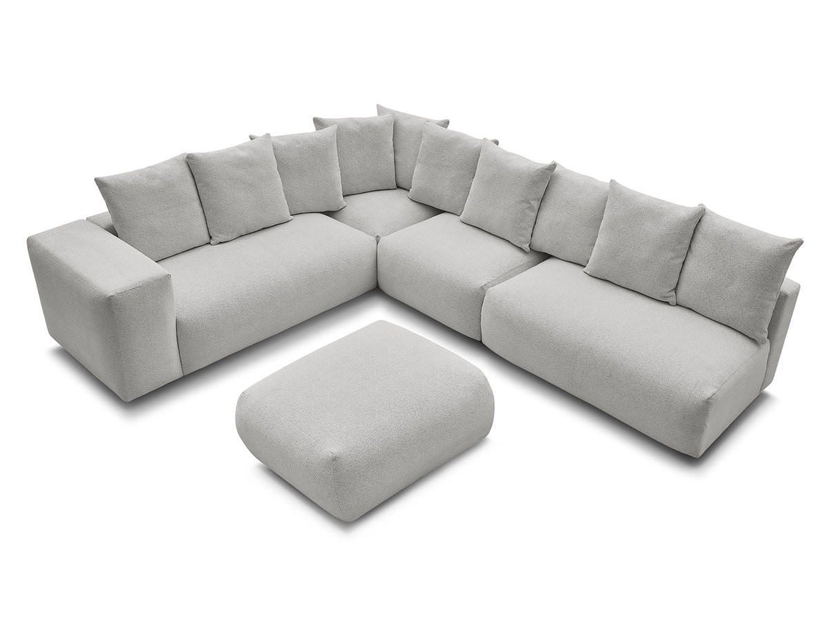 VOLTAIRE modulaire vaste hoekbank met 2 tweezitsfauteuils, 1 hoek- en 1 enkele fauteuil in gemêleerde stof met voetenbank
