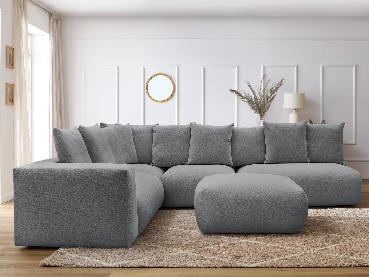 VOLTAIRE modulaire vaste hoekbank met 2 tweezitsfauteuils, 1 hoek- en 1 enkele fauteuil in gemêleerde stof met voetenbank