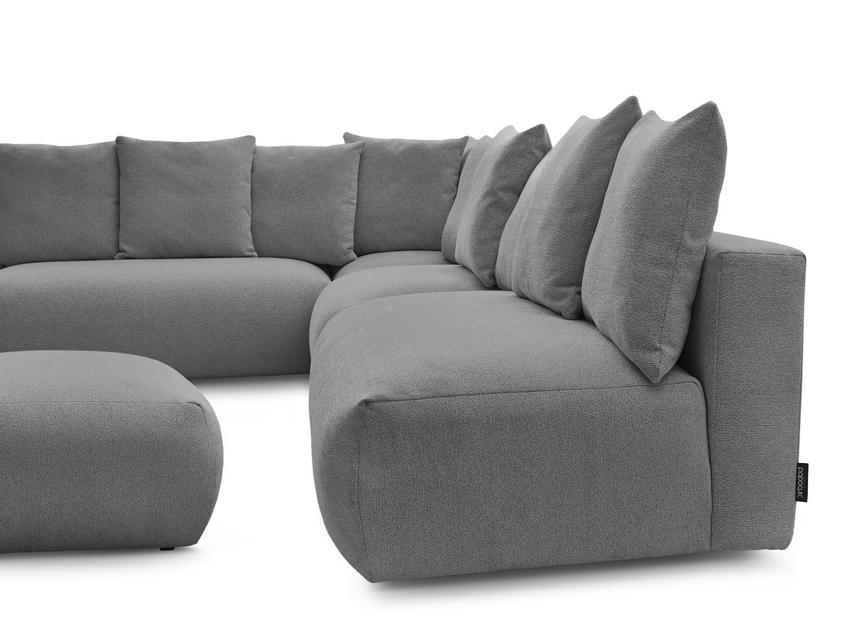 Canapé d'angle fixe modulable VOLTAIRE avec 2 chauffeuses 2 places, 1 angle et 1 chauffeuse 1 place tissu chiné avec pouf