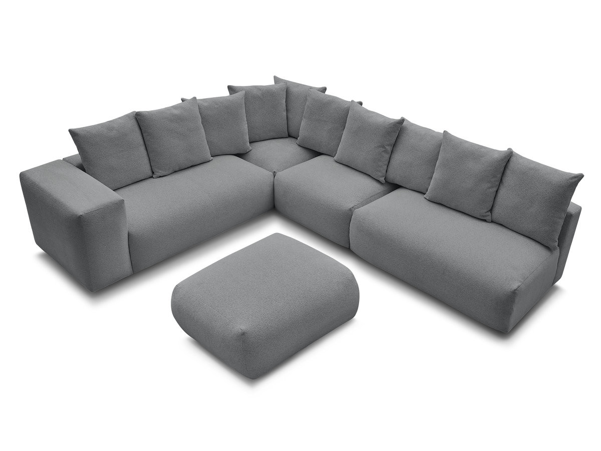 VOLTAIRE modulaire vaste hoekbank met 2 tweezitsfauteuils, 1 hoek- en 1 enkele fauteuil in gemêleerde stof met voetenbank