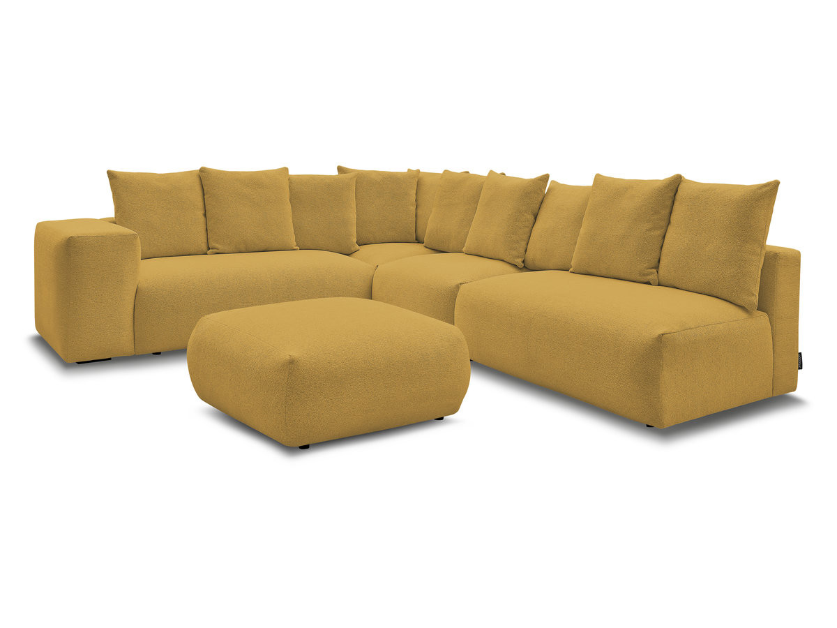 voltaire modulaire vaste hoekbank met 2 tweezitsfauteuils, 1 hoek- en 1 enkele fauteuil in gemêleerde stof met voetenbank gekleurd geel