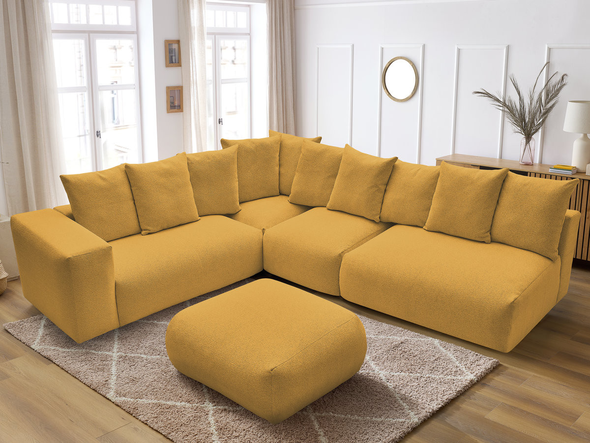 VOLTAIRE modulaire vaste hoekbank met 2 tweezitsfauteuils, 1 hoek- en 1 enkele fauteuil in gemêleerde stof met voetenbank