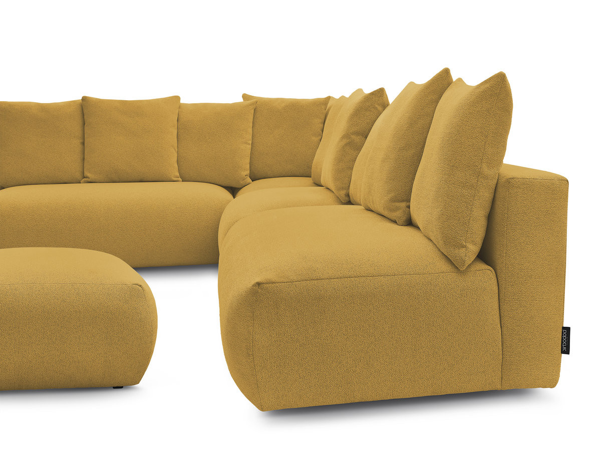 Canapé d'angle fixe modulable VOLTAIRE avec 2 chauffeuses 2 places, 1 angle et 1 chauffeuse 1 place tissu chiné avec pouf