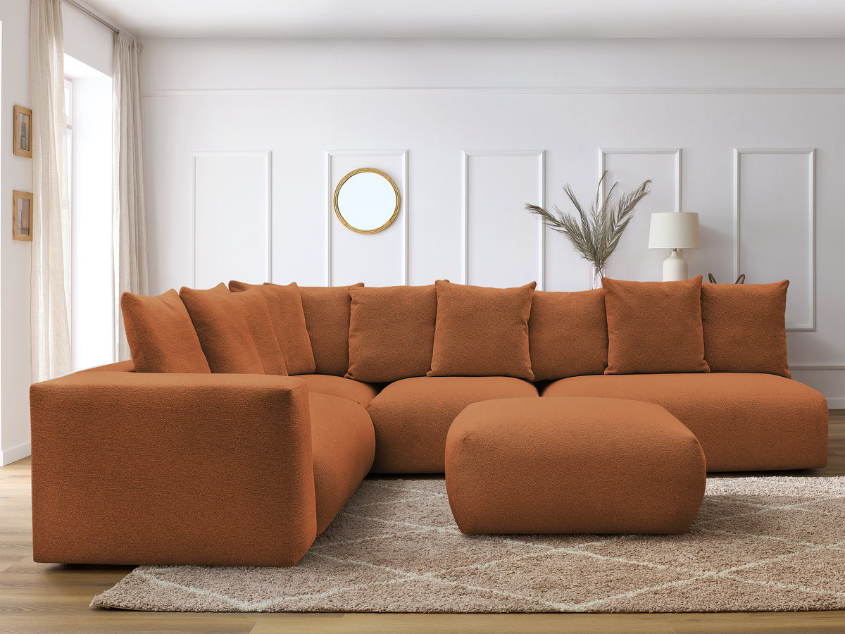 VOLTAIRE modulaire vaste hoekbank met 2 tweezitsfauteuils, 1 hoek- en 1 enkele fauteuil in gemêleerde stof met voetenbank