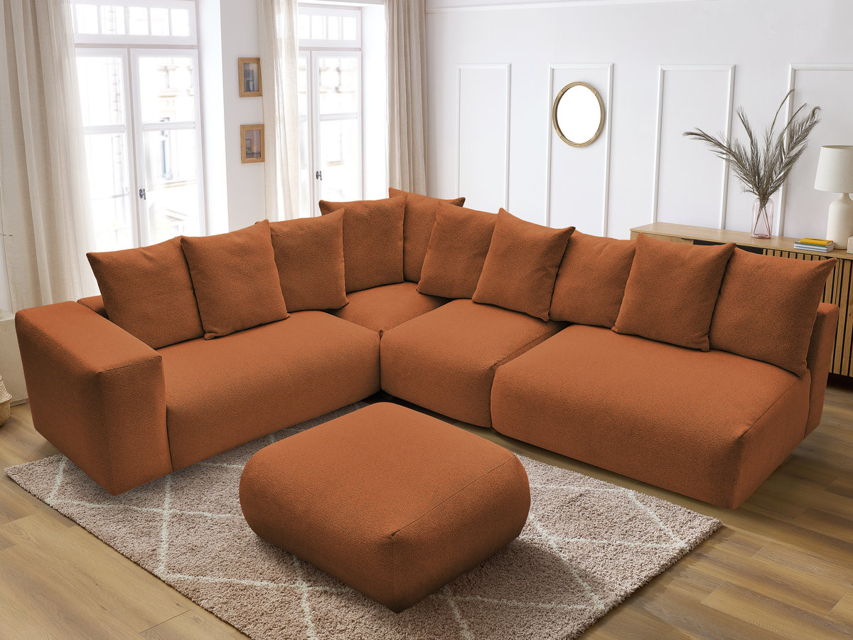 VOLTAIRE modulaire vaste hoekbank met 2 tweezitsfauteuils, 1 hoek- en 1 enkele fauteuil in gemêleerde stof met voetenbank
