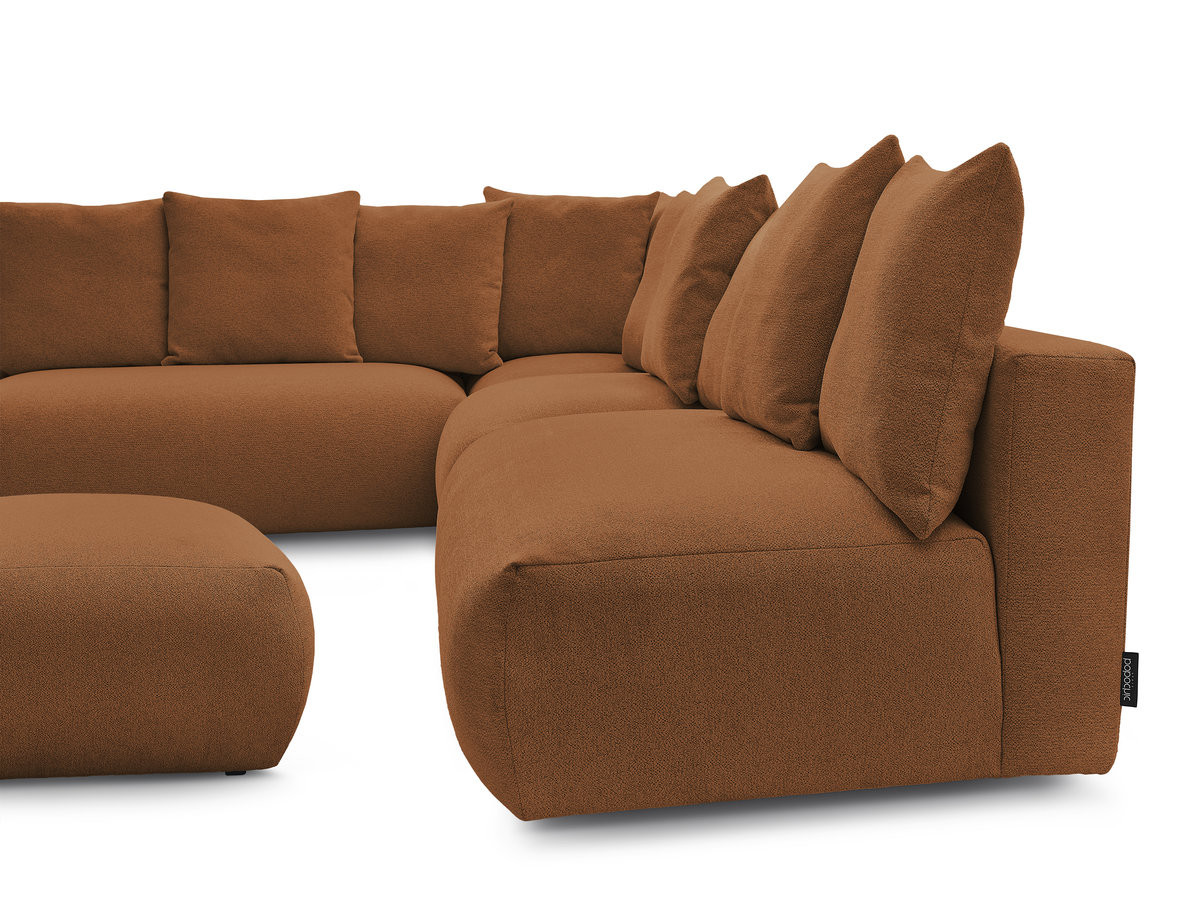 Canapé d'angle fixe modulable VOLTAIRE avec 2 chauffeuses 2 places, 1 angle et 1 chauffeuse 1 place tissu chiné avec pouf