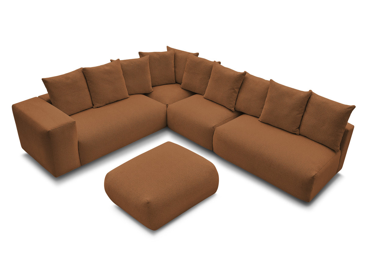 VOLTAIRE modulaire vaste hoekbank met 2 tweezitsfauteuils, 1 hoek- en 1 enkele fauteuil in gemêleerde stof met voetenbank