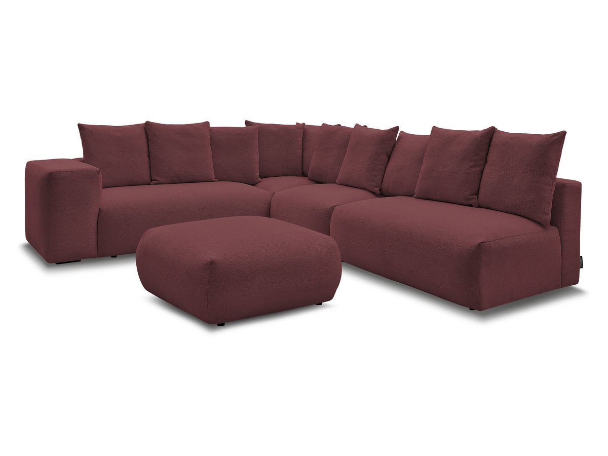 voltaire modulaire vaste hoekbank met 2 tweezitsfauteuils, 1 hoek- en 1 enkele fauteuil in gemêleerde stof met voetenbank gekleurd rood