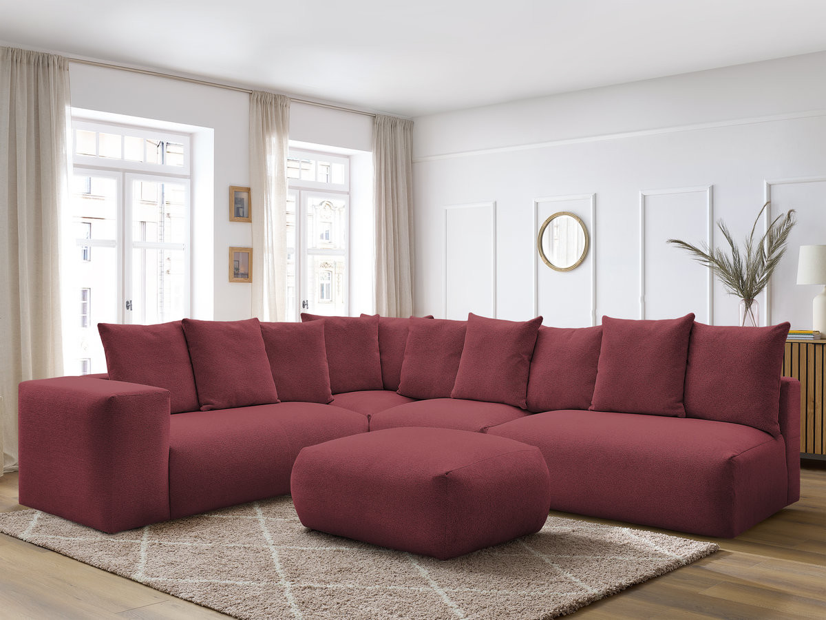 VOLTAIRE modulaire vaste hoekbank met 2 tweezitsfauteuils, 1 hoek- en 1 enkele fauteuil in gemêleerde stof met voetenbank