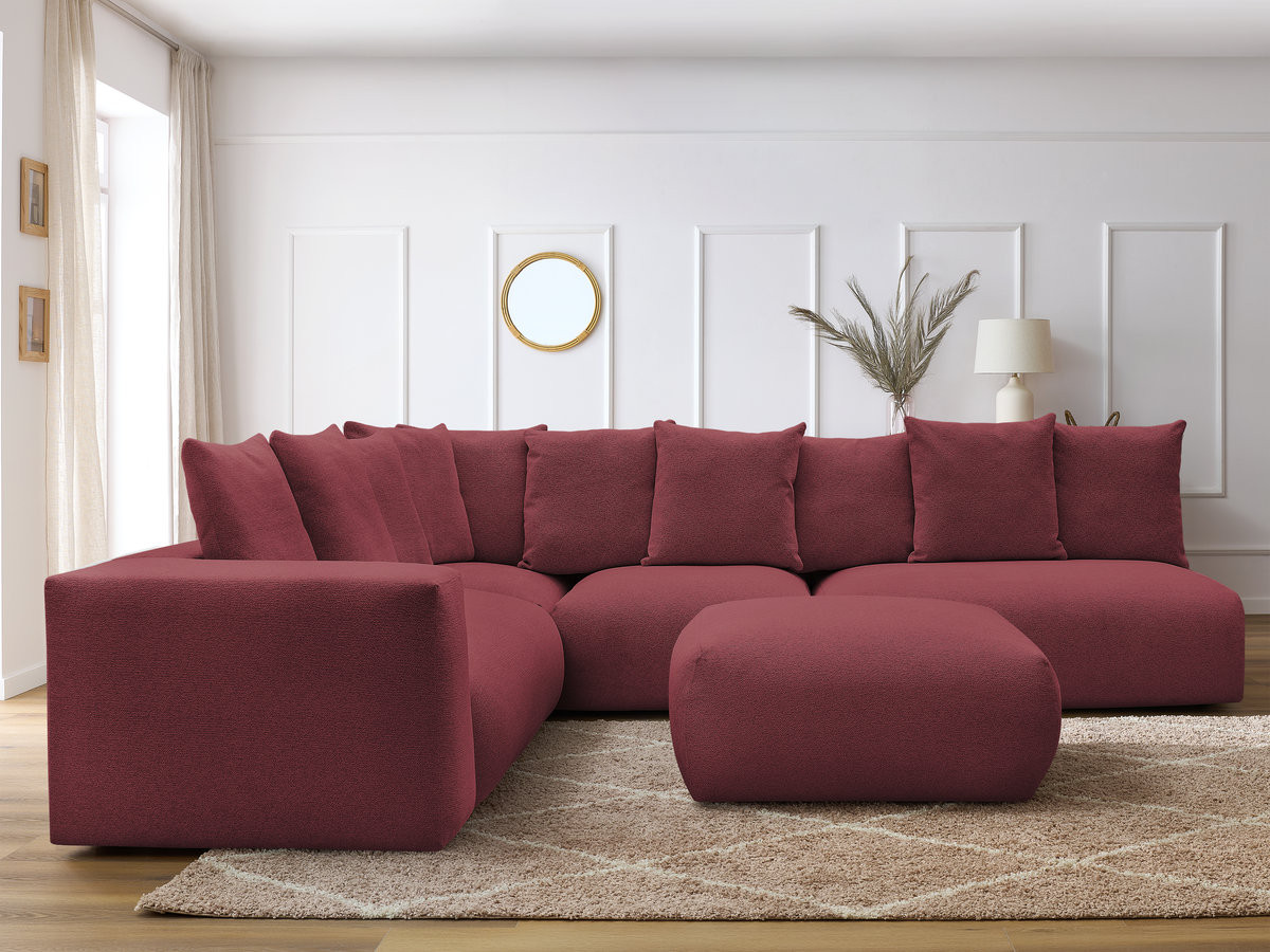 VOLTAIRE modulaire vaste hoekbank met 2 tweezitsfauteuils, 1 hoek- en 1 enkele fauteuil in gemêleerde stof met voetenbank