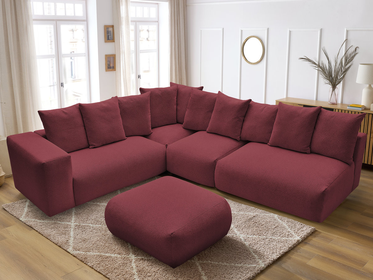 VOLTAIRE modulaire vaste hoekbank met 2 tweezitsfauteuils, 1 hoek- en 1 enkele fauteuil in gemêleerde stof met voetenbank