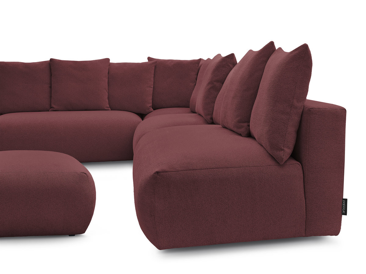 Canapé d'angle fixe modulable VOLTAIRE avec 2 chauffeuses 2 places, 1 angle et 1 chauffeuse 1 place tissu chiné avec pouf