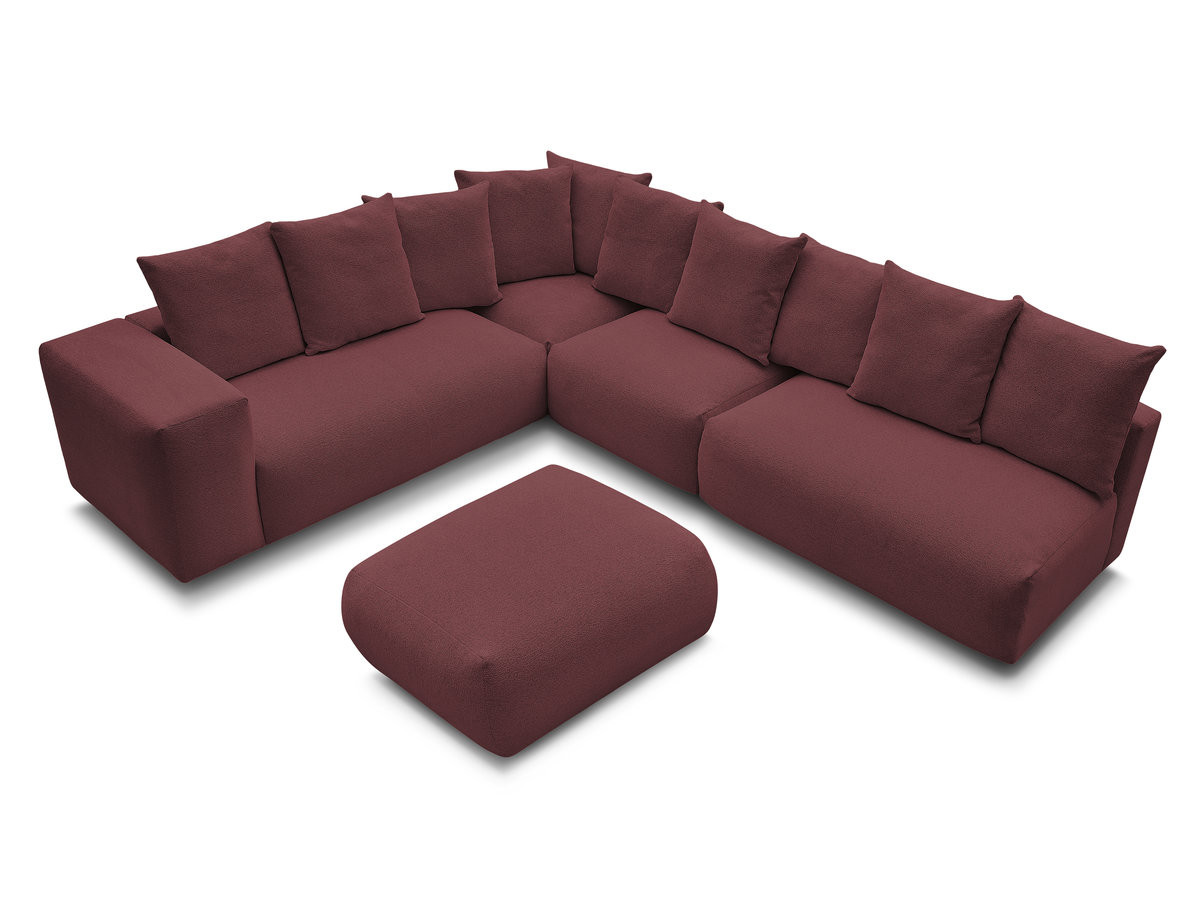 VOLTAIRE modulaire vaste hoekbank met 2 tweezitsfauteuils, 1 hoek- en 1 enkele fauteuil in gemêleerde stof met voetenbank