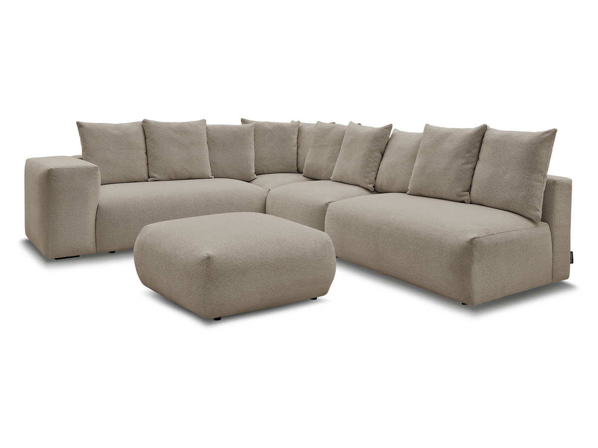 voltaire modulaire vaste hoekbank met 2 tweezitsfauteuils, 1 hoek- en 1 enkele fauteuil in gemêleerde stof met voetenbank gekleurd wrat